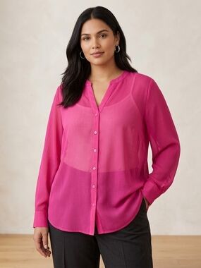 torrid Hot Pink Button-Down V-Neck Blouse Size 1